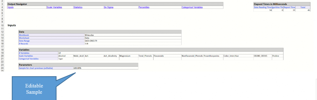 Analyze Data Report Inputs section