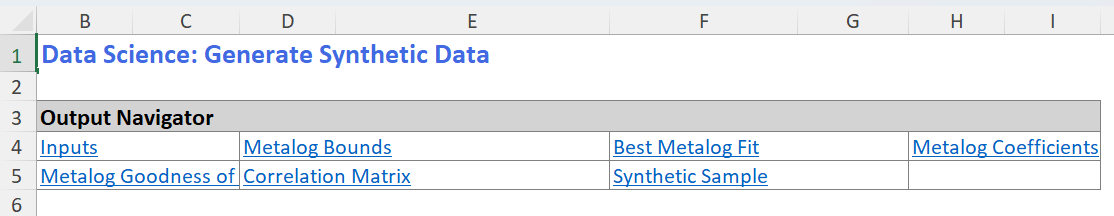 Generate Synthetic Data Results, Output Navigator