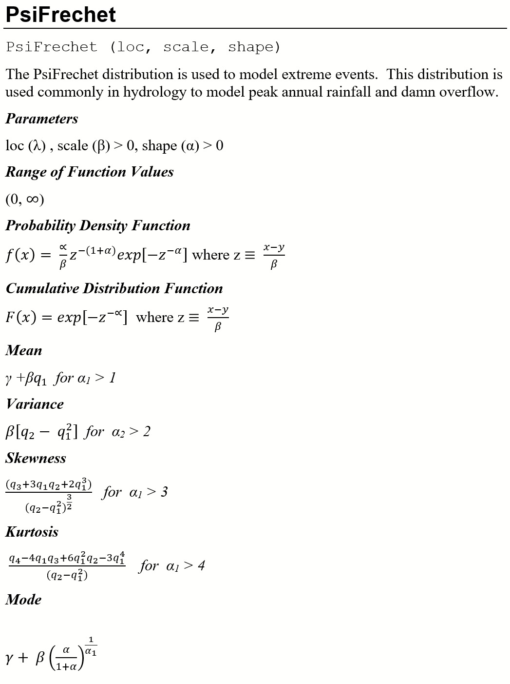 PsiFrechet Distribution Defined