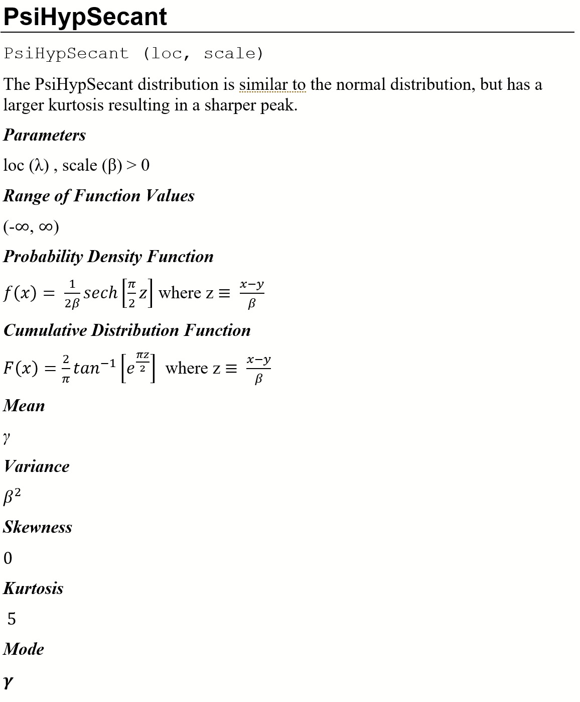 PsiHypSecant Distribution Defined