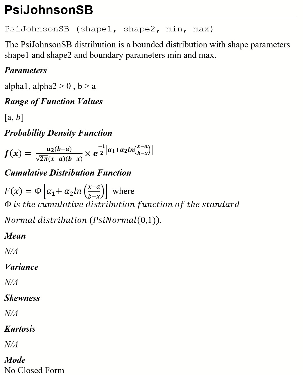 PsiJohnsonSB Distribution Defined