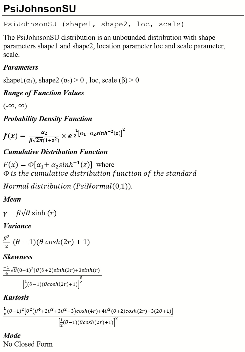 PsiJohnsonSU Distribution Defined