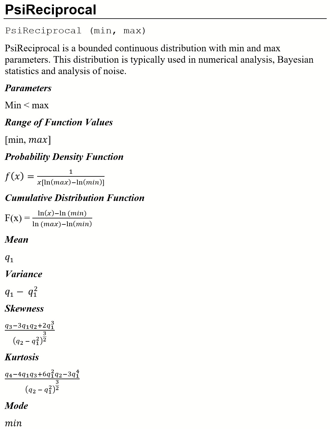 PsiReciprocal Distribution Defined